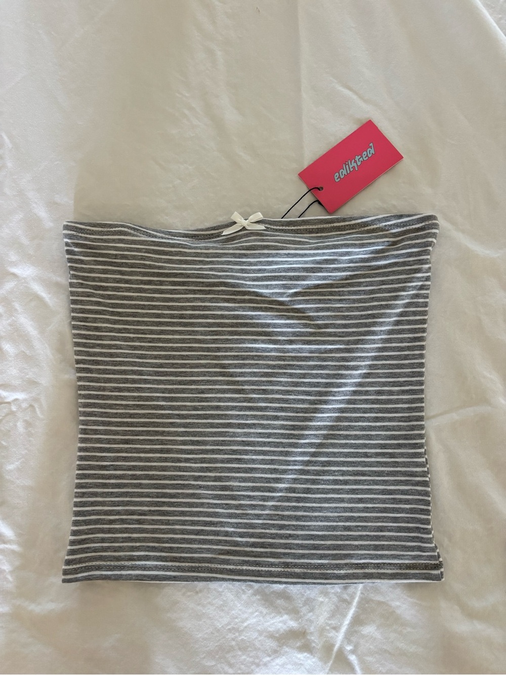 Edikted Gray and White Striped Tube Top